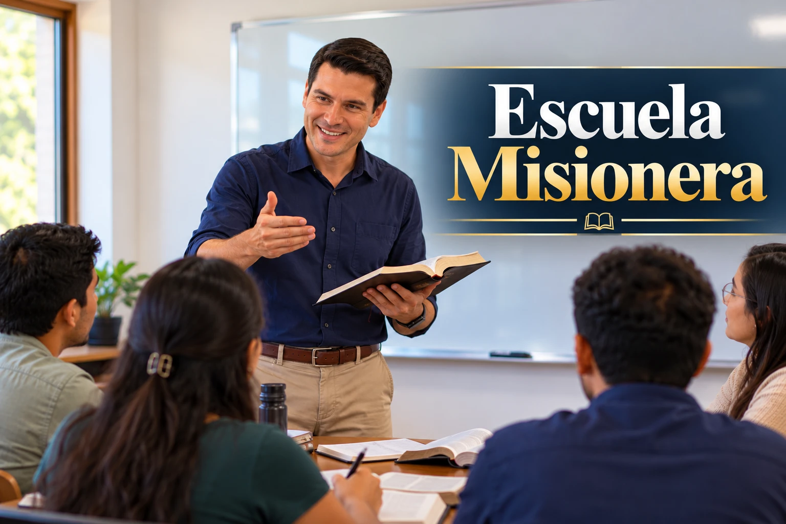 Escuela Misionera: un instructor enseña la Biblia a un grupo de jóvenes