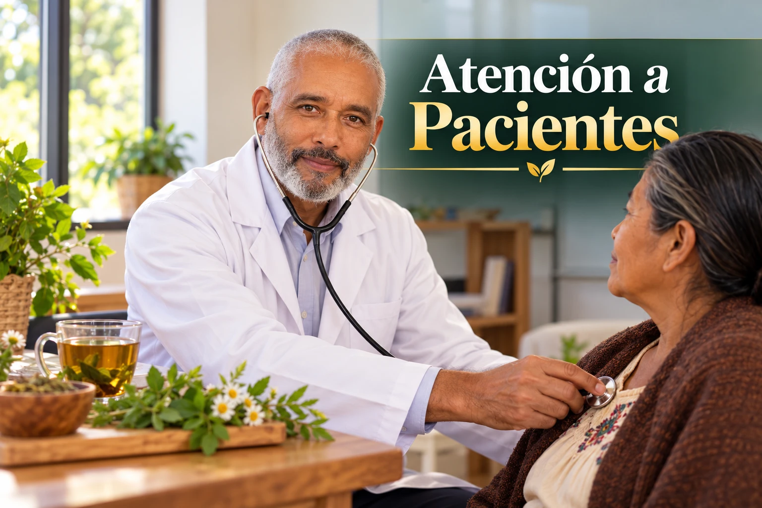 Atención a pacientes: un médico atiende a una paciente con remedios naturales